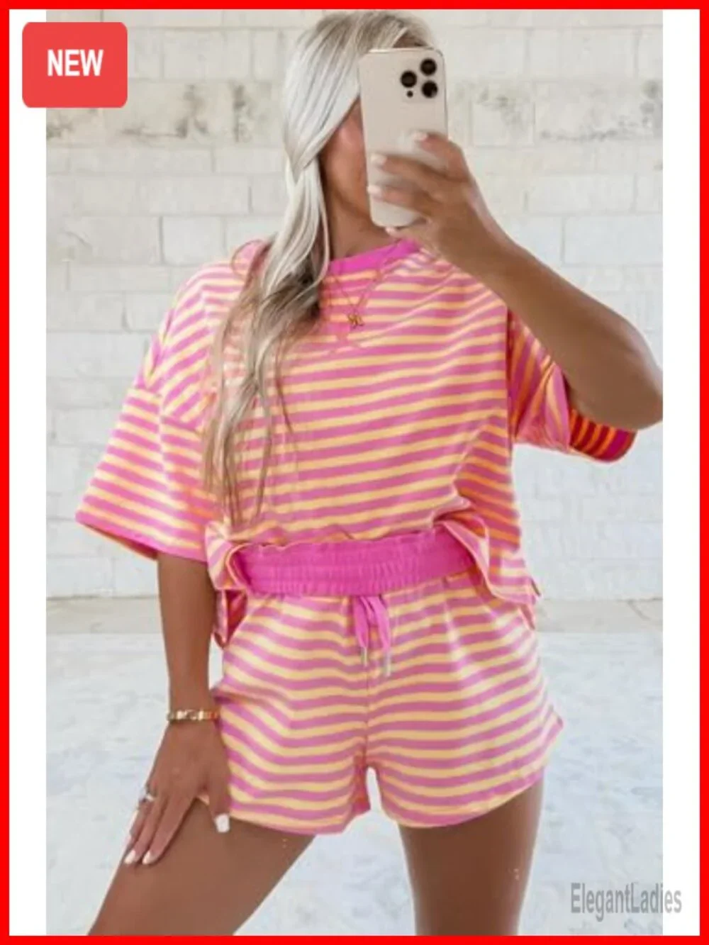 2 Piece Lounge Sets Matching Stripe Drop Shoulder Boxy Casual Terry Short Set